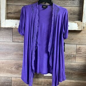 IZ Byer Ladies Cardigan,Size Small,Purple with Crocheted Trim, NWT New with Tags